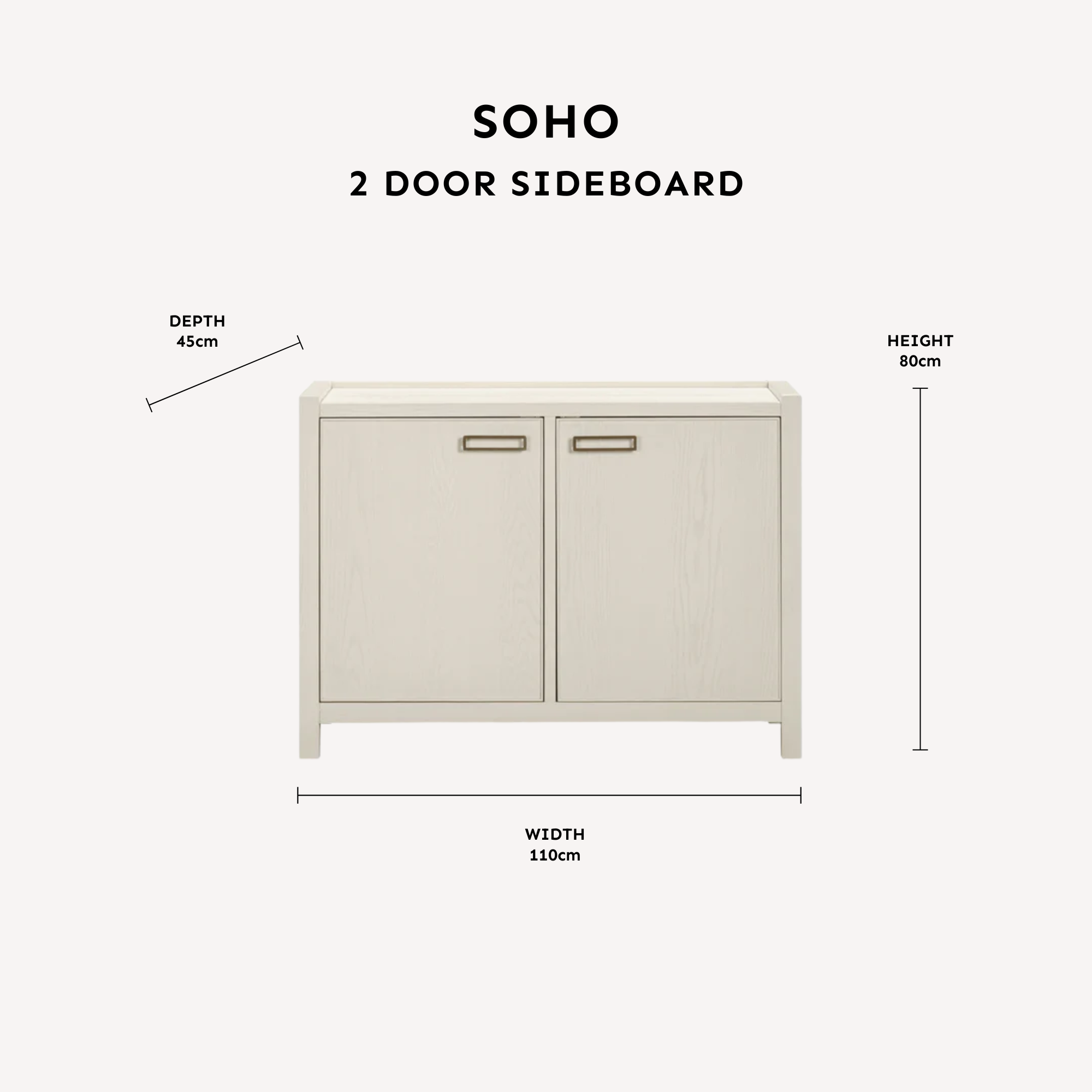 Soho Cream Oak Veneer 2 Door Sideboard dimensions