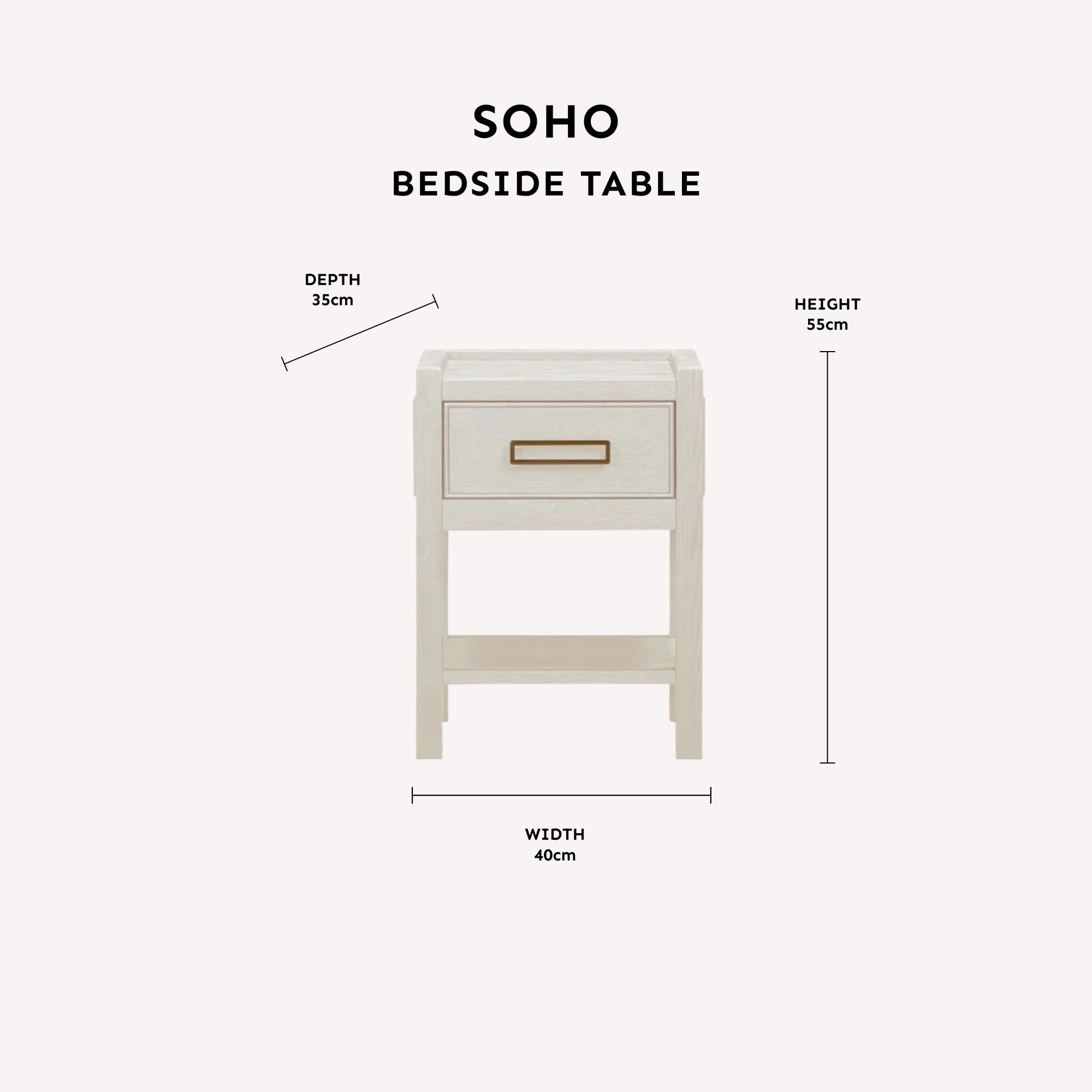 Soho Cream Oak Veneer 1 Drawer Bedside Table dimensions