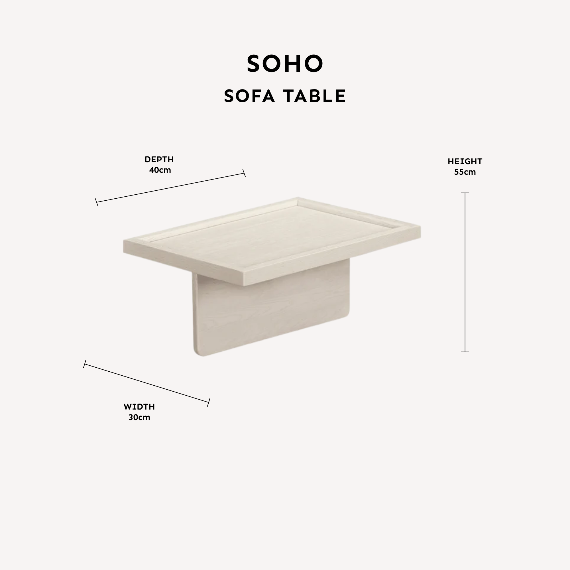 Soho Cream Oak Veneer Sofa Table dimensions