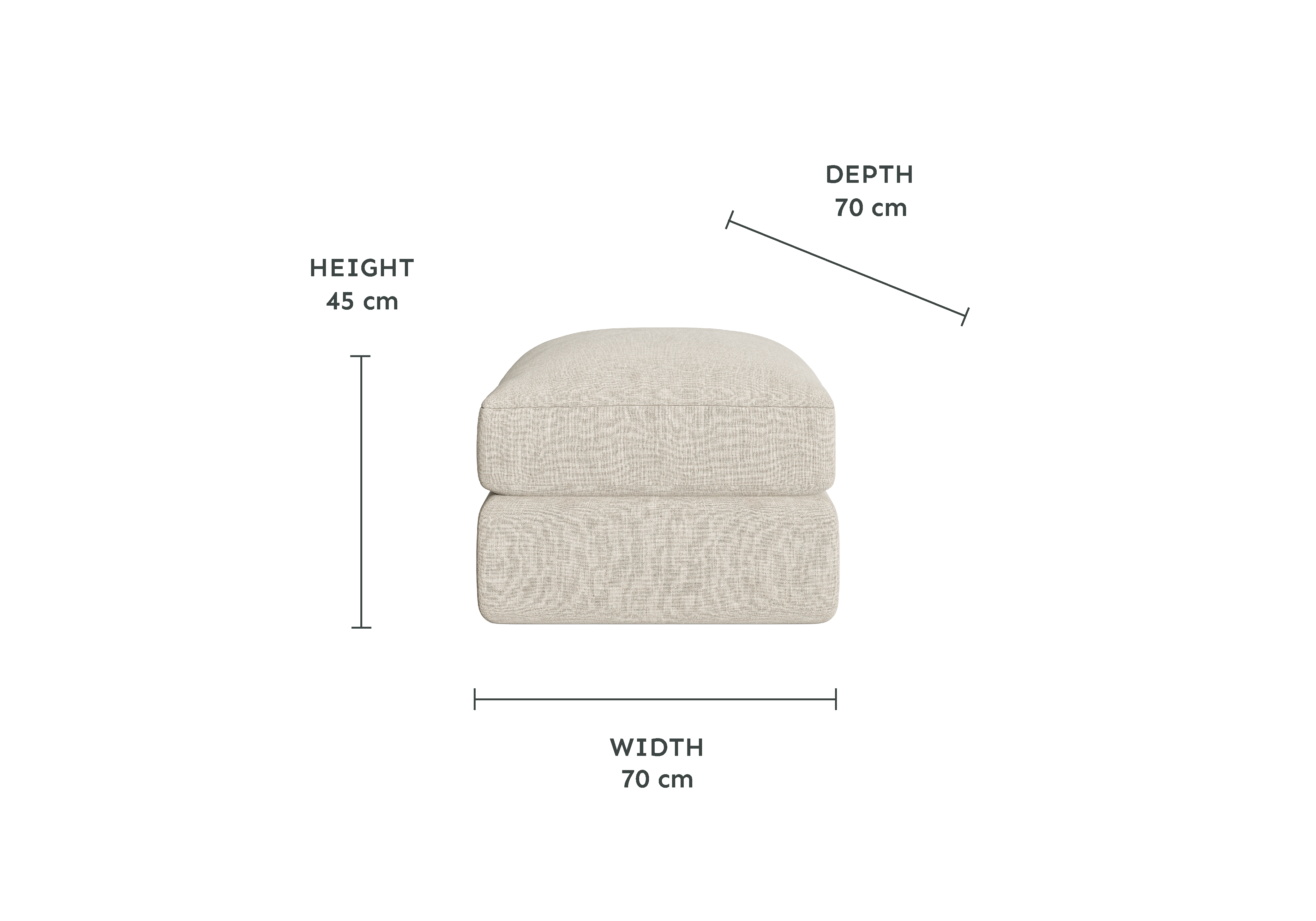 Tribeca Ash Greige Large U Shape Footstool dimensions