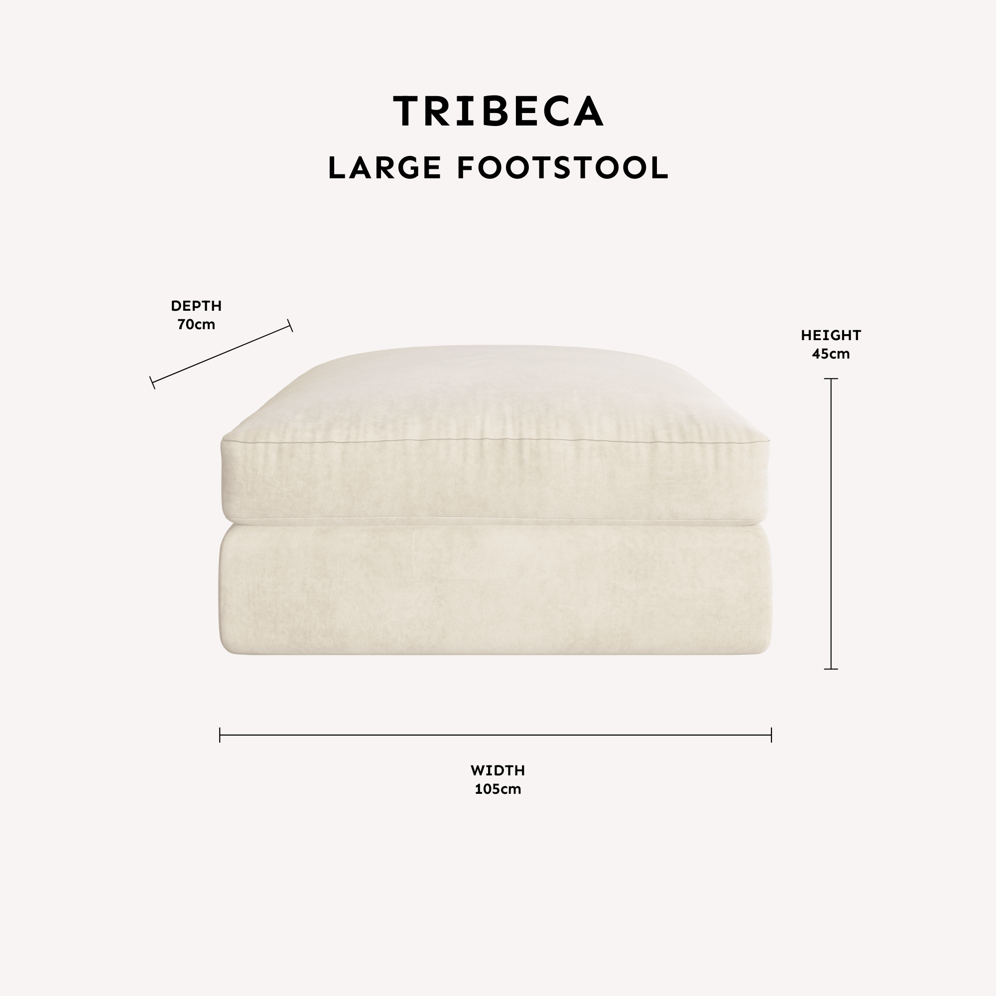 Tribeca Cream Velvet Large Footstool dimensions