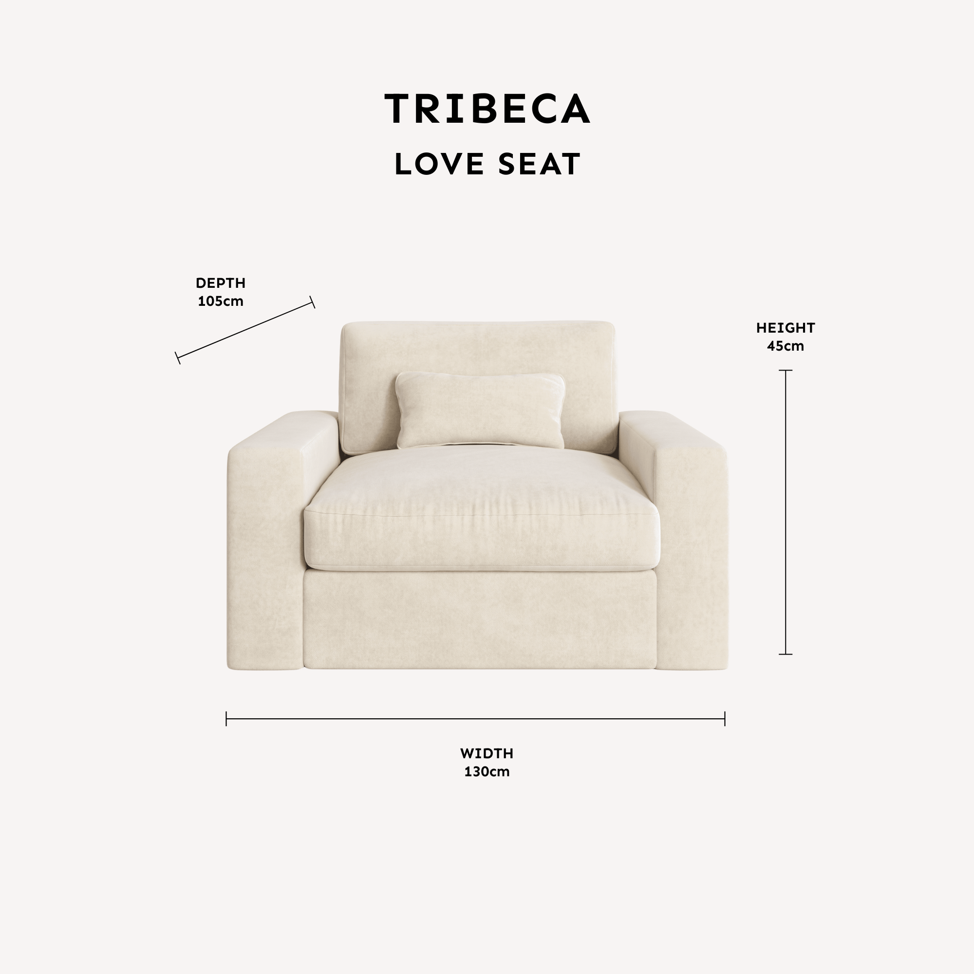 Tribeca Ash Greige Love Seat dimensions