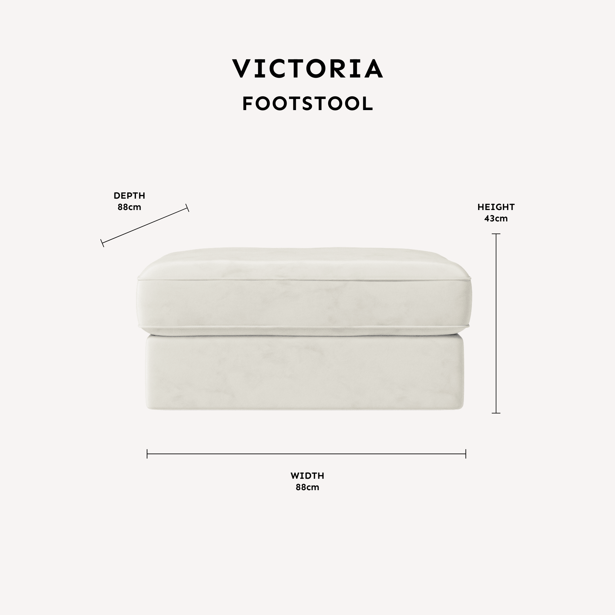 Victoria Cream Velvet Footstool dimensions