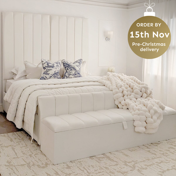 Zana Porcelain White Velvet Luxury Panelled Bed