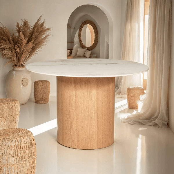 Abbey Natural Wooden Round Dining Table with Marble Top Furniture 