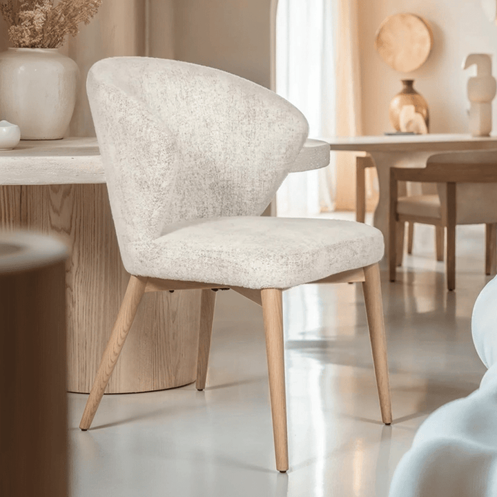 Abbey Neutral Textured Fabric Dining Chair with Wooden Legs Furniture 