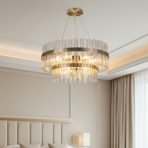 Abby Large Luxury Glass & Brass Tiered Chandelier Lighting 