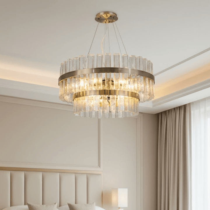 Abby Large Luxury Glass & Brass Tiered Chandelier Lighting 