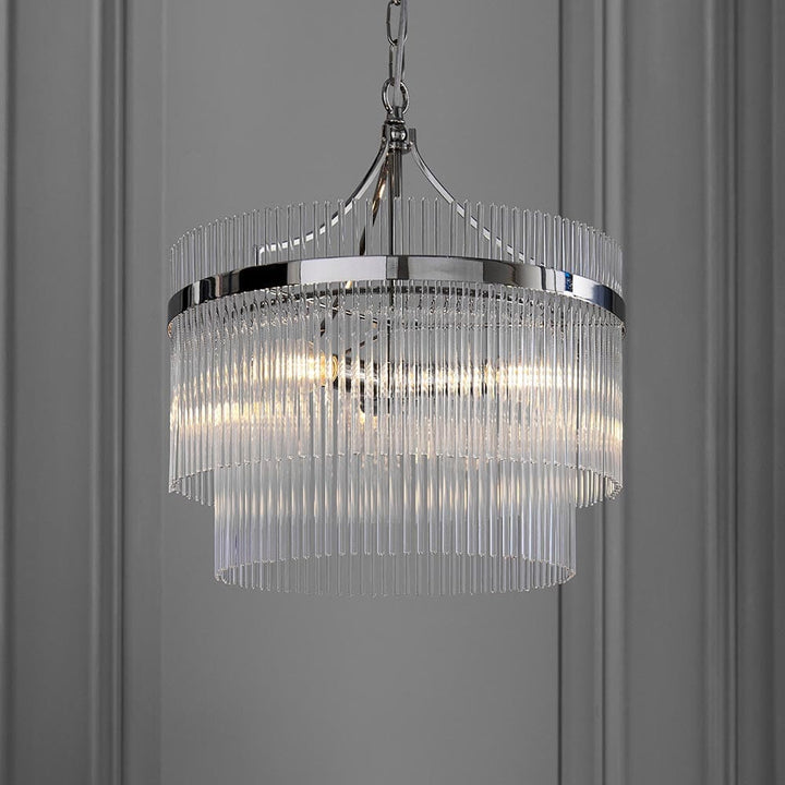 Abella 3 Light Silver & Glass Pendant Ceiling Light Lighting 