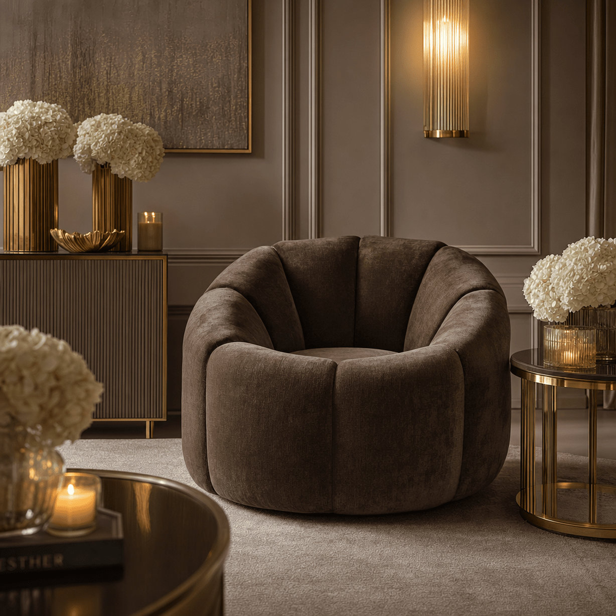Abella Brown Velvet Fabric Swivel Chair Furniture 