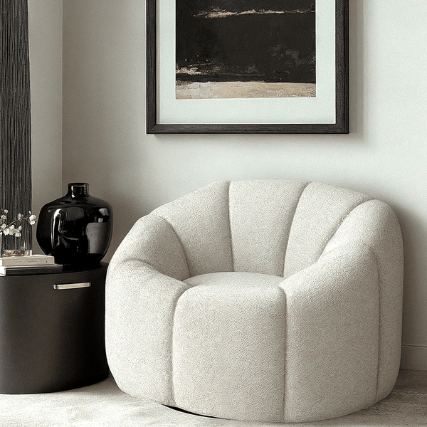 Abella Ivory Textured Fabric Swivel Chair Furniture 