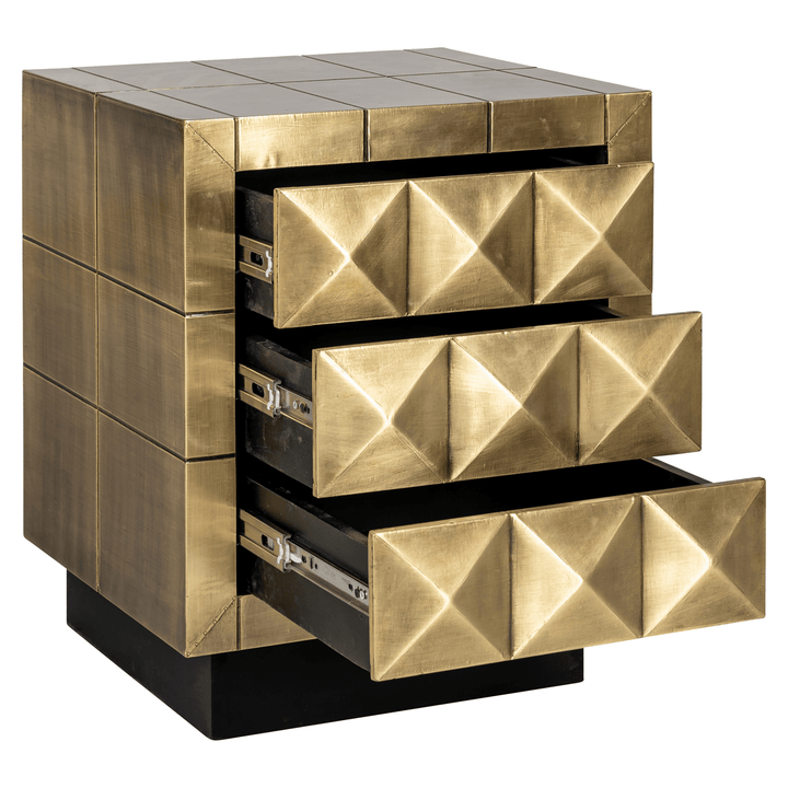 Abitha Luxury Brushed Gold 3 Drawer Bedside Table Furniture 
