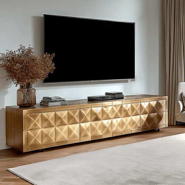 Abitha Luxury Brushed Gold 4 Door TV Unit Furniture 