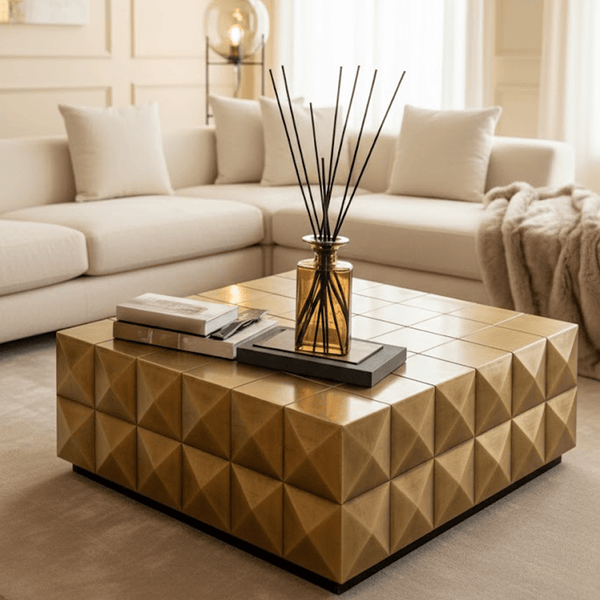 Abitha Luxury Brushed Gold Coffee Table with Glass Top Furniture 