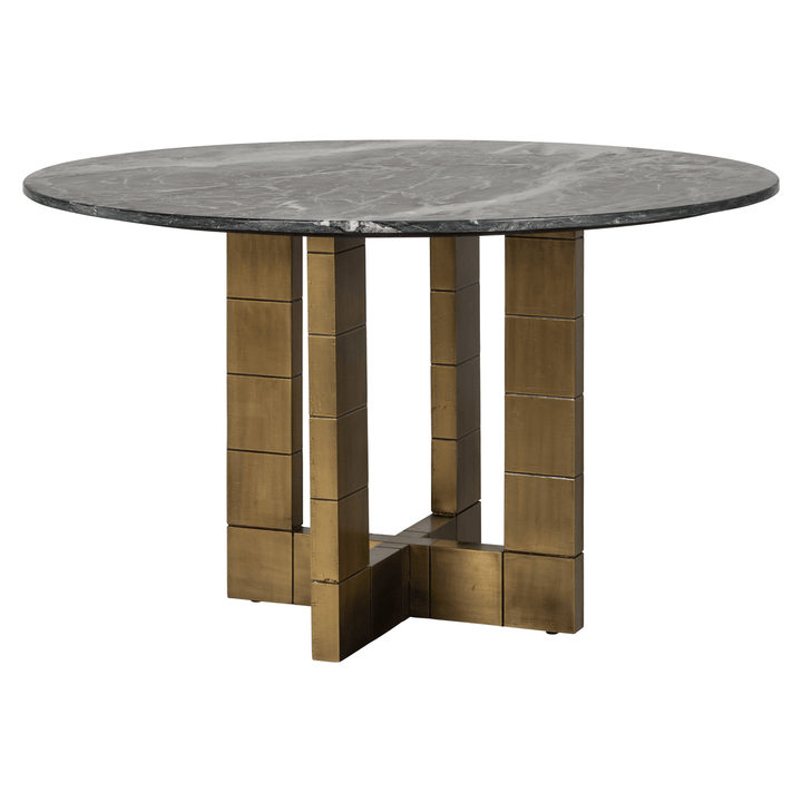 Abitha Luxury Brushed Gold Round Dining Table with Black Marble Top Furniture 