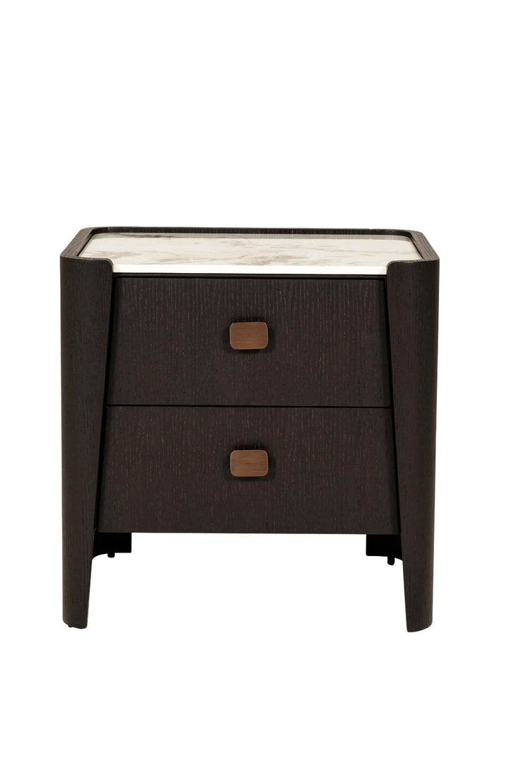 Adalynn Black Wooden 2 Drawer Bedside Table with Faux Marble Top Furniture 