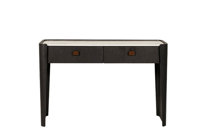 Adalynn Black Wooden 2 Drawer Dressing Table with Faux Marble Top Furniture 