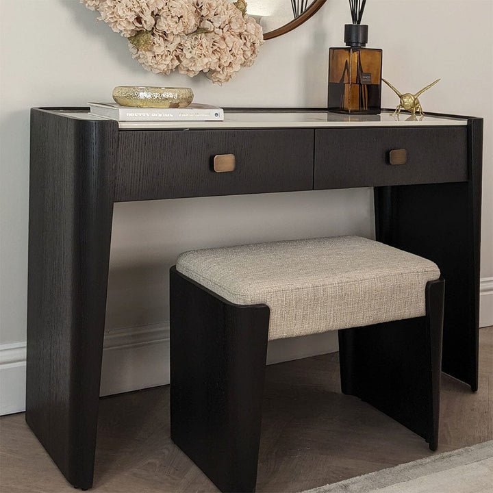 dark brown wood dressing table Adalynn Brown Wooden 2 Drawer Dressing Table & Marble Top