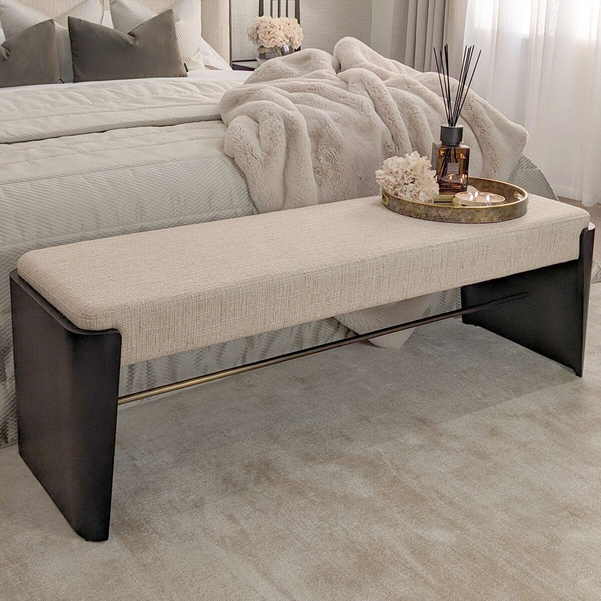 Material Bench Adalynn Natural Textured Fabric Bench with Wooden Legs – Rowen Homes