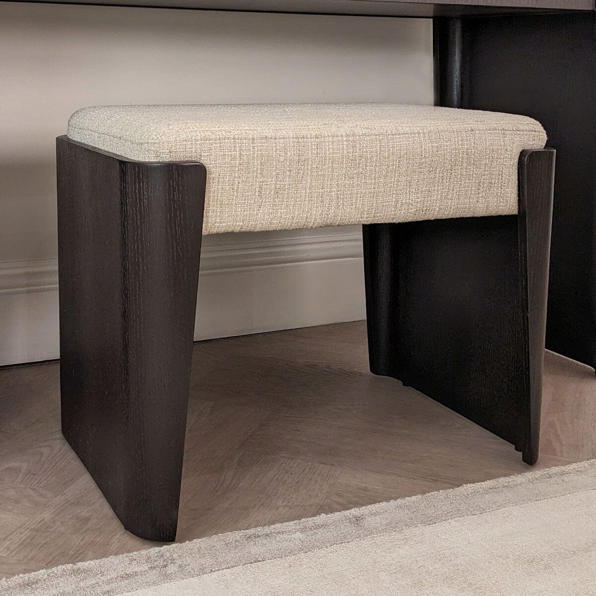 Adalynn Natural Textured Fabric Stool with Deep Brown Wooden Legs ...