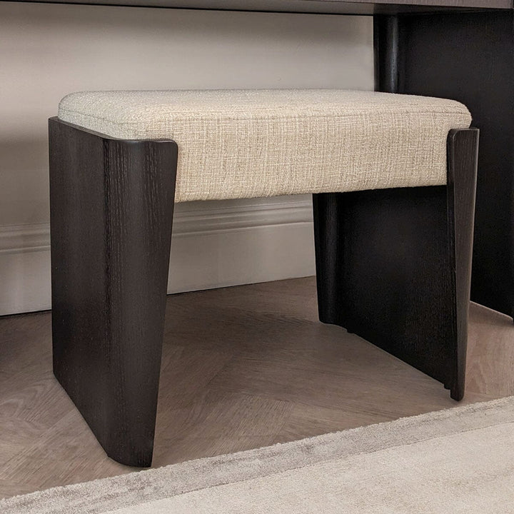 Adalynn Natural Textured Fabric Stool with Black Wooden Legs Furniture 