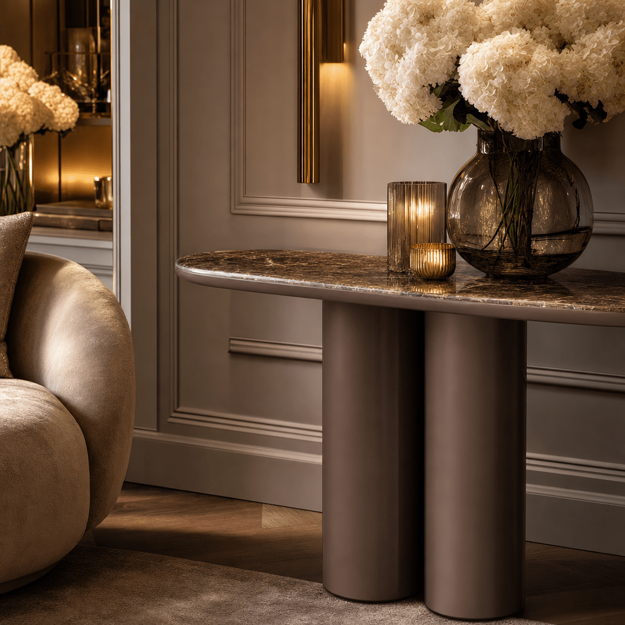 Adara Chocolate Console Table with Marble Top Furniture 