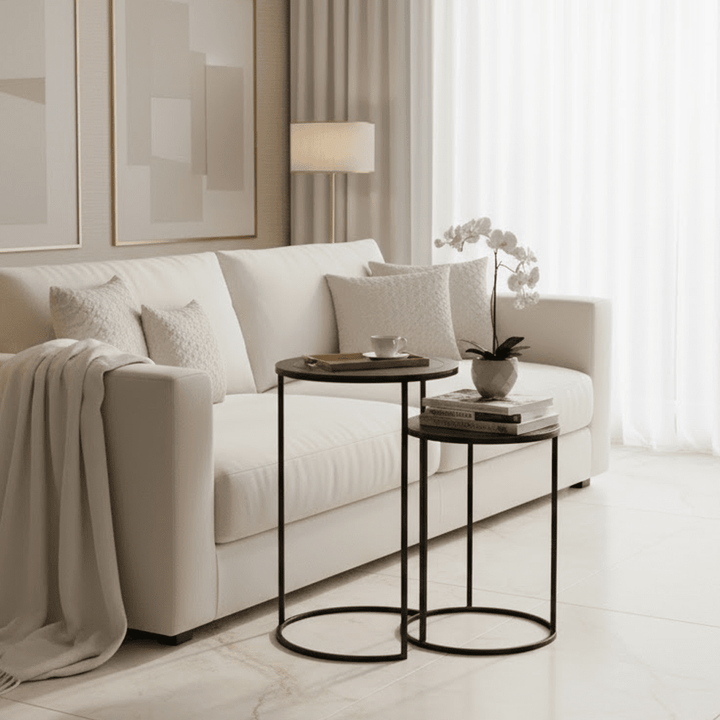 Adele Black Tall Round Nested Metal Side Tables - Set of 2 Furniture 