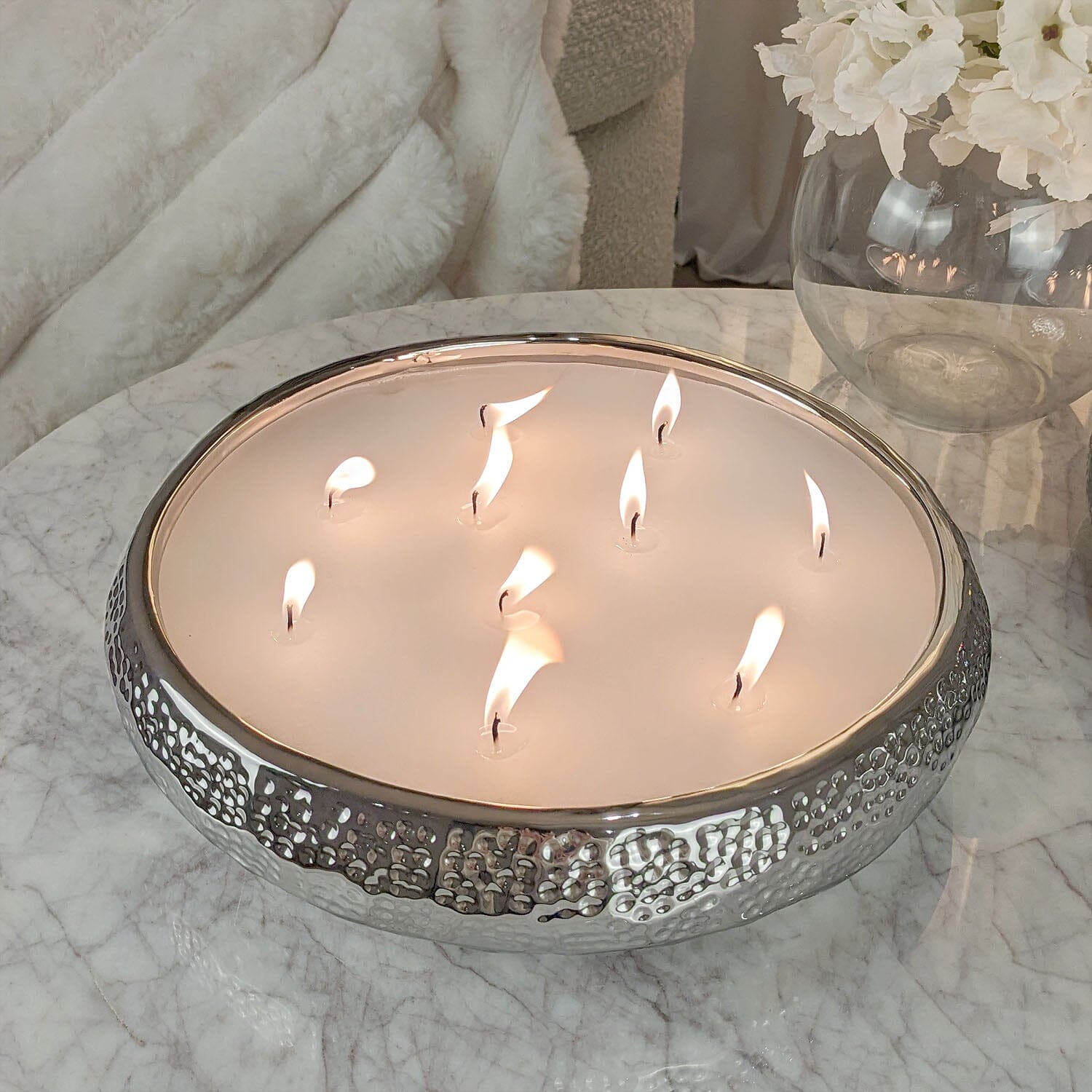Aeolian Large Silver 10 Wick Scented Candle Rowen Homes