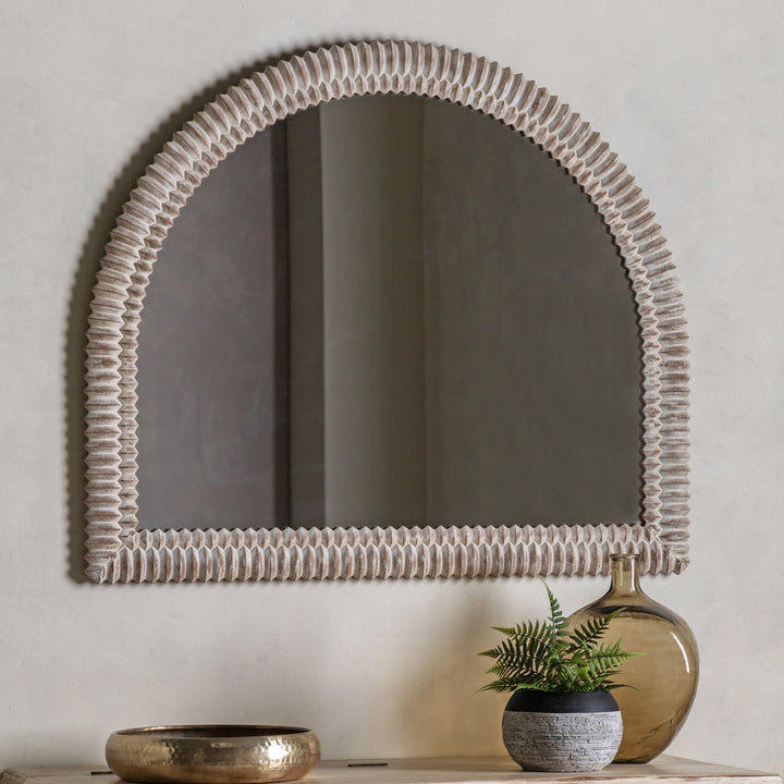 Agara Arched Overmantle White Wash Distressed Textured Mirror Accessories 