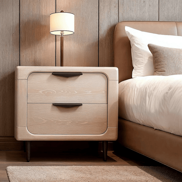 Aisling Light Oak 2 Drawer Bedside Table with Black Handles Furniture 