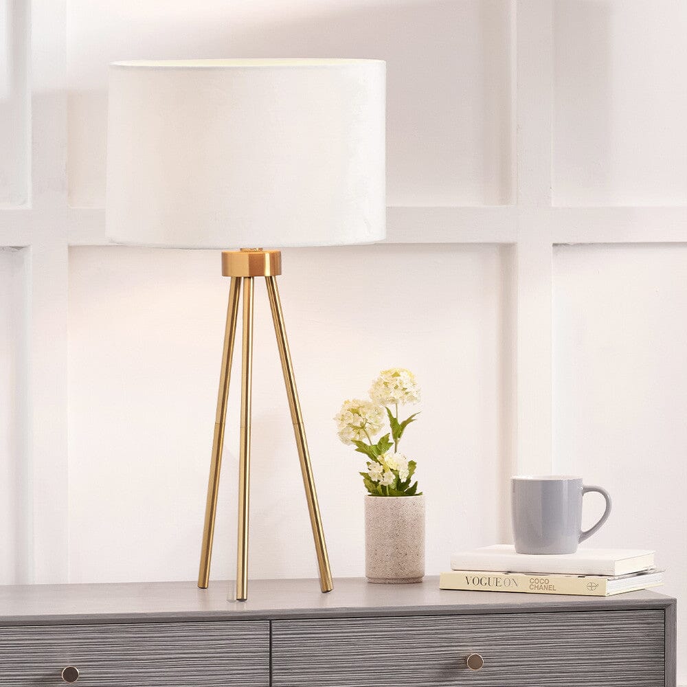 Akira Gold Tripod Table Lamp with Ivory Shade – Rowen Homes