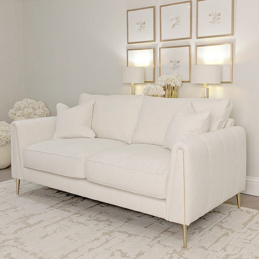 Alaina Cloud Bouclé 3 Seater Sofa with Gold Legs Sofa 