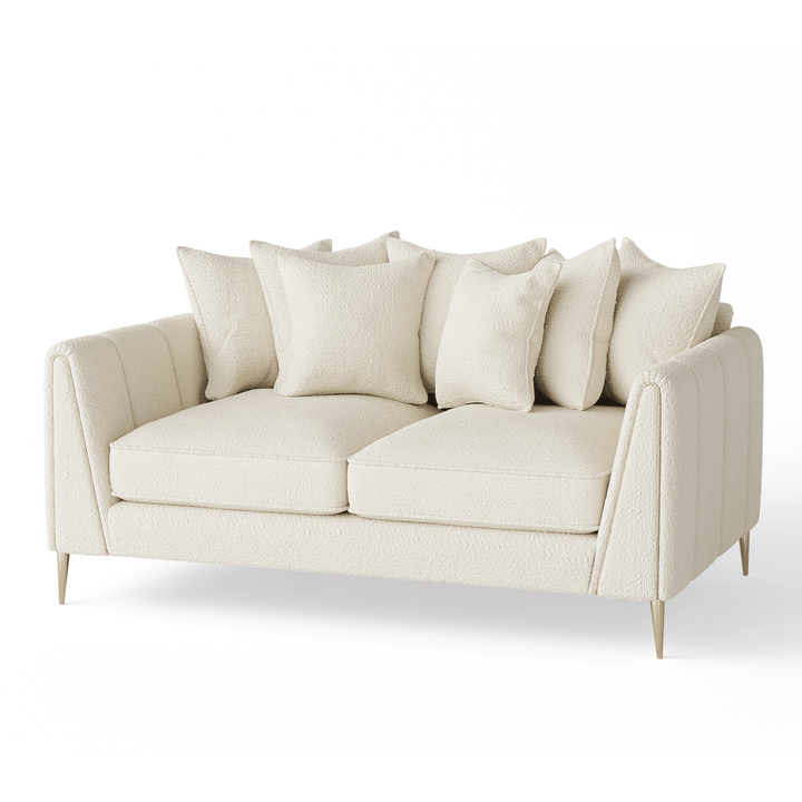 Alaina Cloud Bouclé Scatter Back 2 Seater Sofa with Gold Legs Sofa 