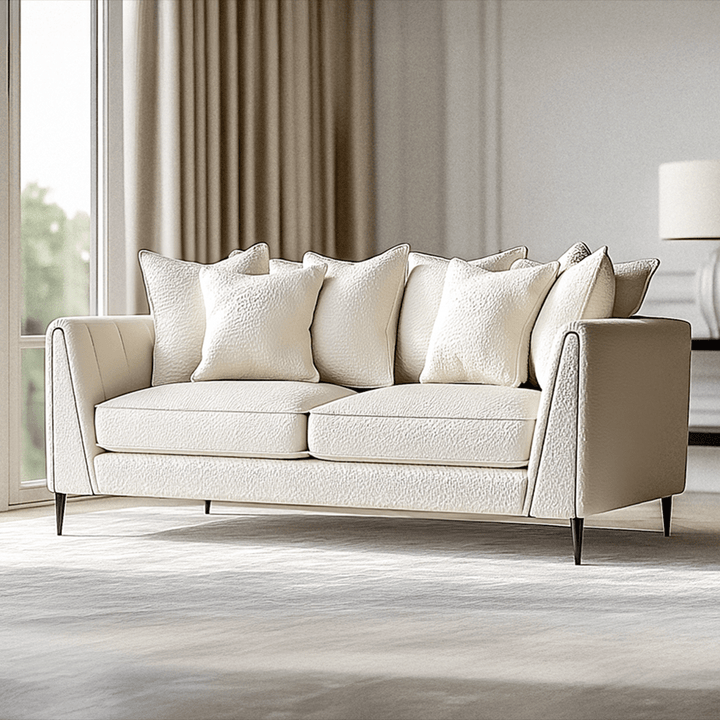 Alaina Cloud Bouclé Scatter Back 3 Seater Sofa with Black Legs Sofa 