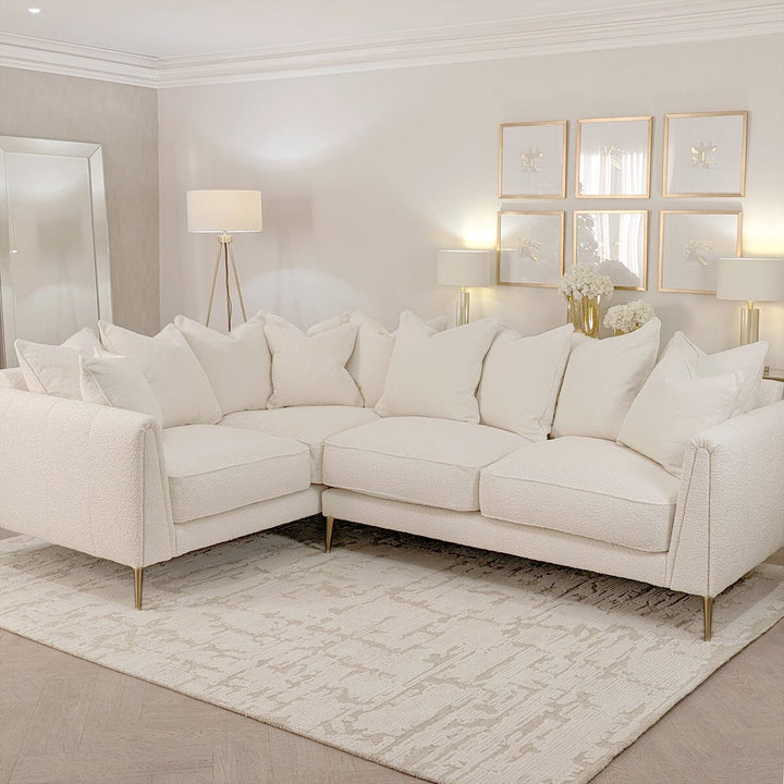 Alaina Cloud Bouclé Scatter Back Left Hand Facing Corner Sofa with Gold Legs Sofa 