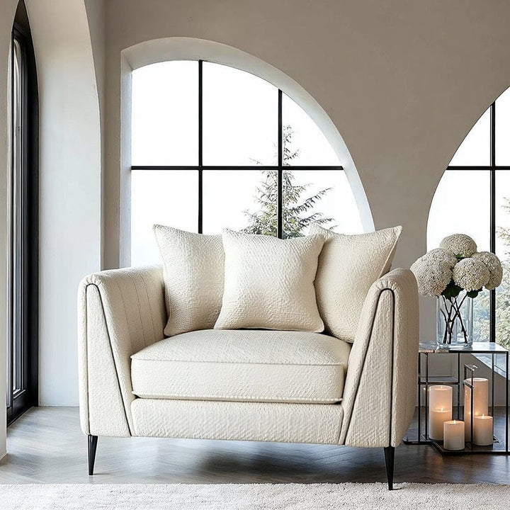 Alaina Cloud Bouclé Sofa Range with Black Legs Sofa Pillow Back Armchair 