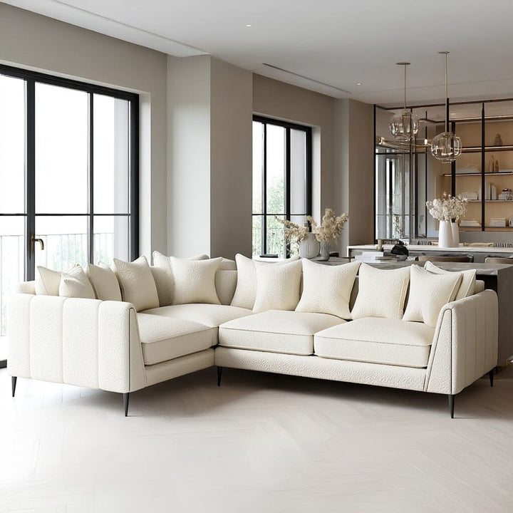 Alaina Cloud Bouclé Sofa Range with Black Legs Sofa Pillow Back Corner Sofa - Left Hand Facing 