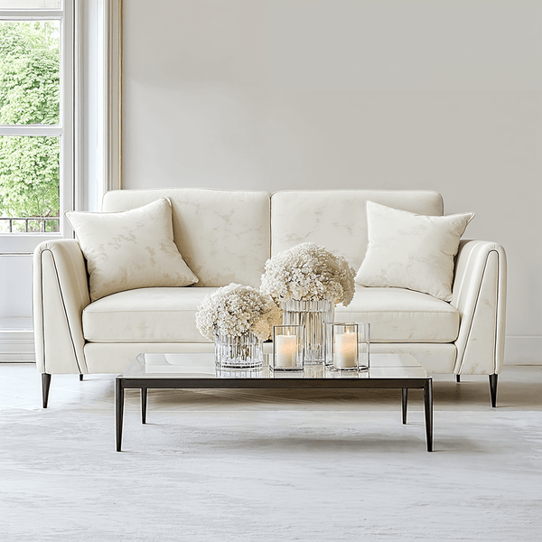 Alaina Cream Velvet 3 Seater Sofa with Black Legs Sofa 