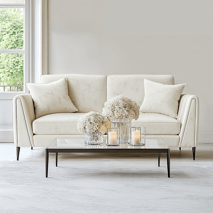 Alaina Cream Velvet 3 Seater Sofa with Black Legs Sofa 