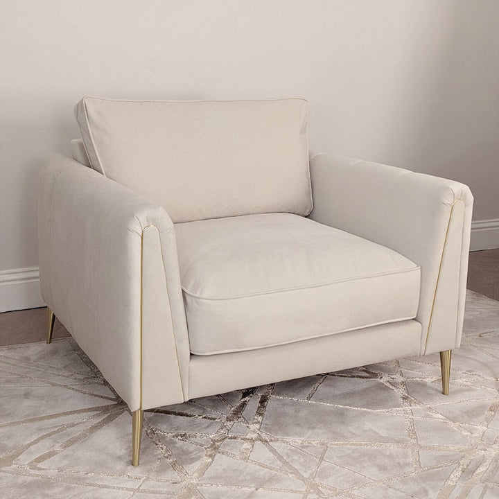 Alaina Cream Velvet Armchair with Gold Legs Sofa 