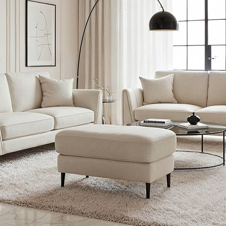 Alaina Cream Velvet Footstool with Black Legs Sofa 