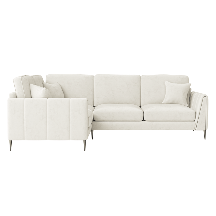 Alaina Cream Velvet Left Hand Facing Corner Sofa with Black Legs Sofa 