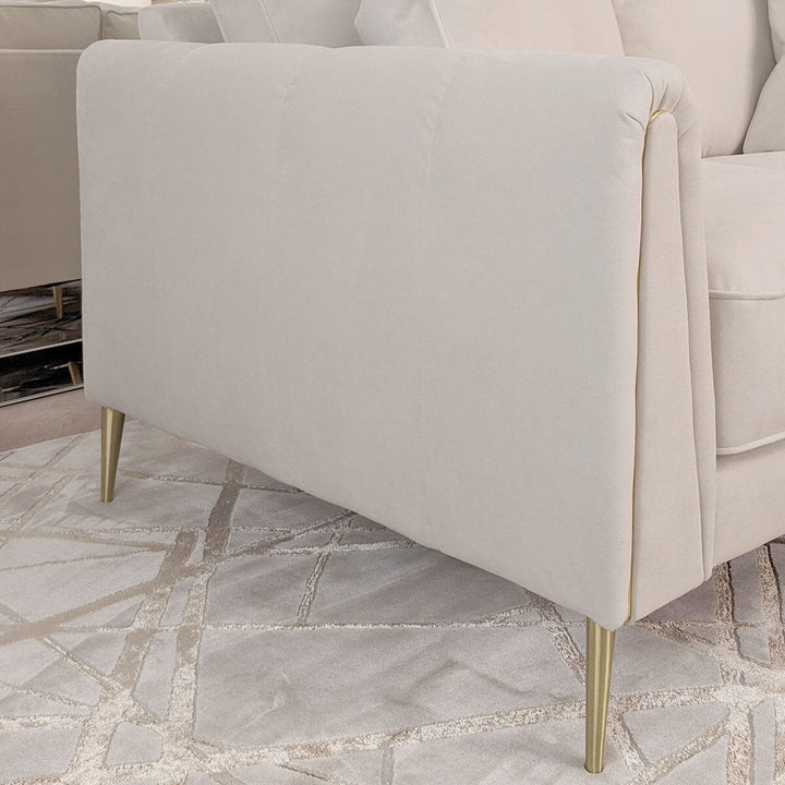 Alaina Cream Velvet Left Hand Facing Corner Sofa with Gold Legs Sofa 