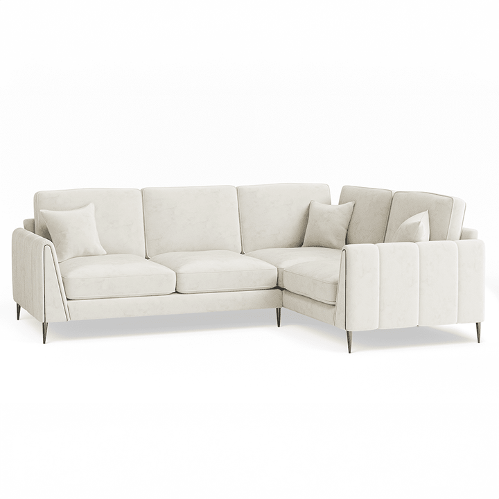 Alaina Cream Velvet Right Hand Facing Corner Sofa with Black Legs Sofa 