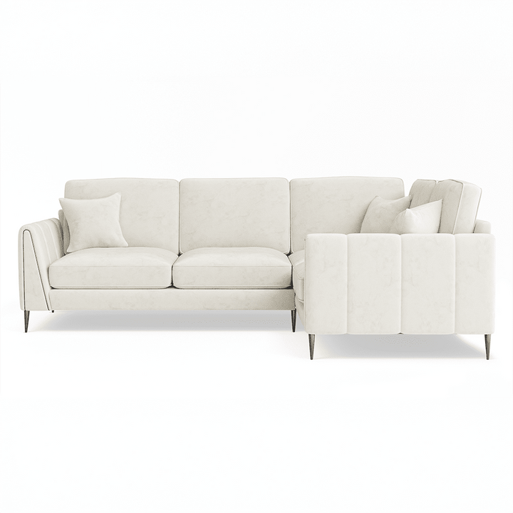 Alaina Cream Velvet Right Hand Facing Corner Sofa with Black Legs Sofa 