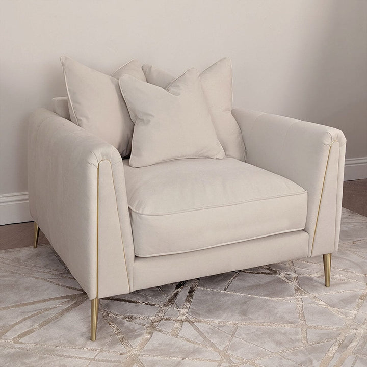 Alaina Cream Velvet Scatter Back Armchair with Gold Legs Sofa 