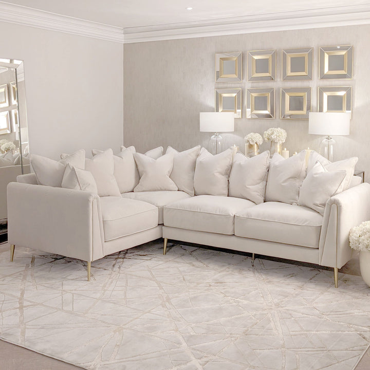 Alaina Cream Velvet Scatter Back Left Hand Facing Corner Sofa with Gold Legs Sofa 