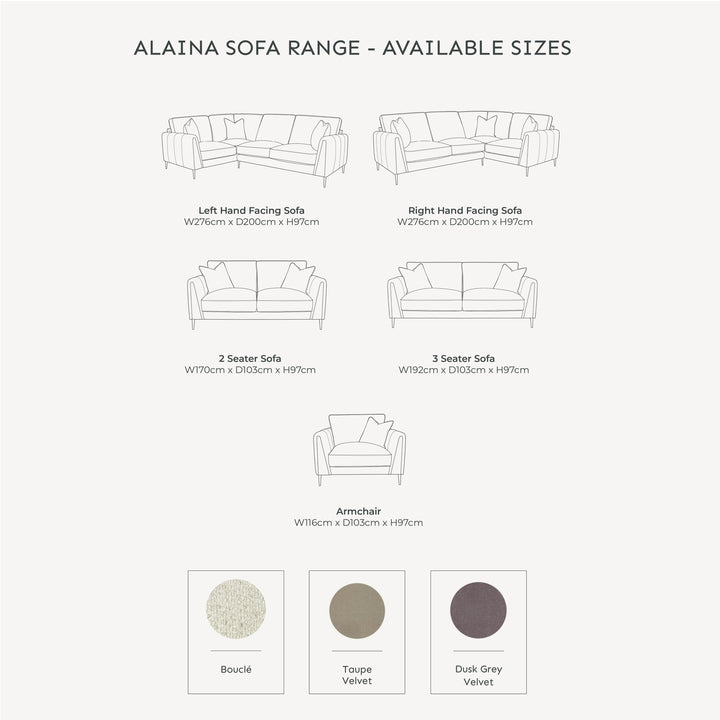 Alaina Dusk Grey Velvet Sofa Range MTO Sofa 