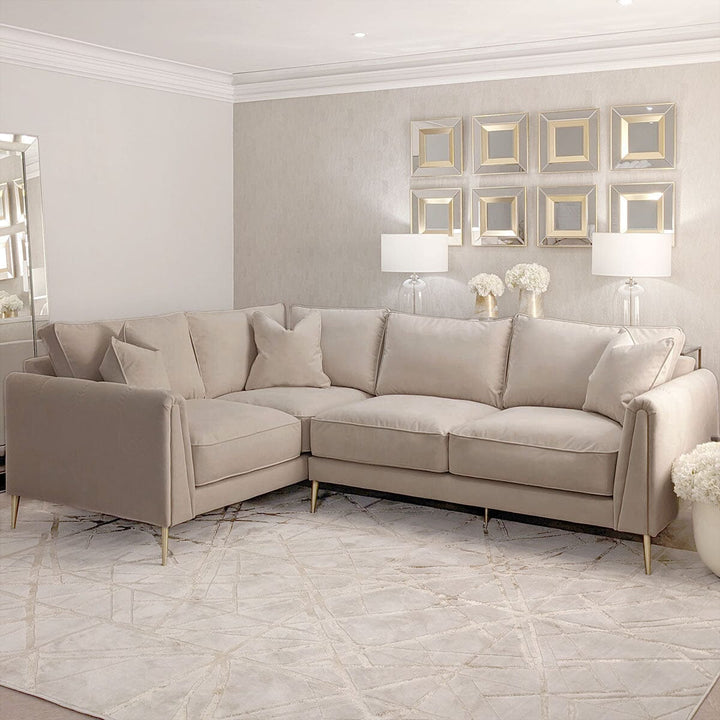 Alaina Mink Velvet Sofa Range with Gold Legs MTO Sofa Corner Sofa - Left Hand Facing Standard 