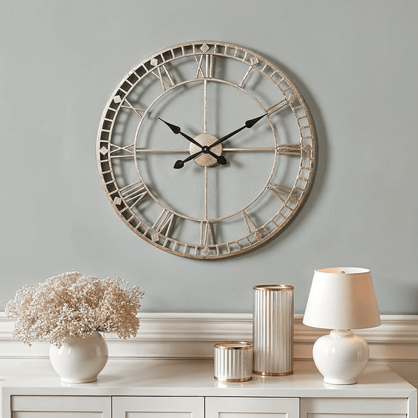 Aldina Large Gold Metal Round Wall Clock Accessories 